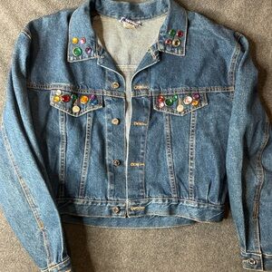 Vintage 80’s  Blue Jean Jacket with Colorful jeweled Embellishments retro vibe